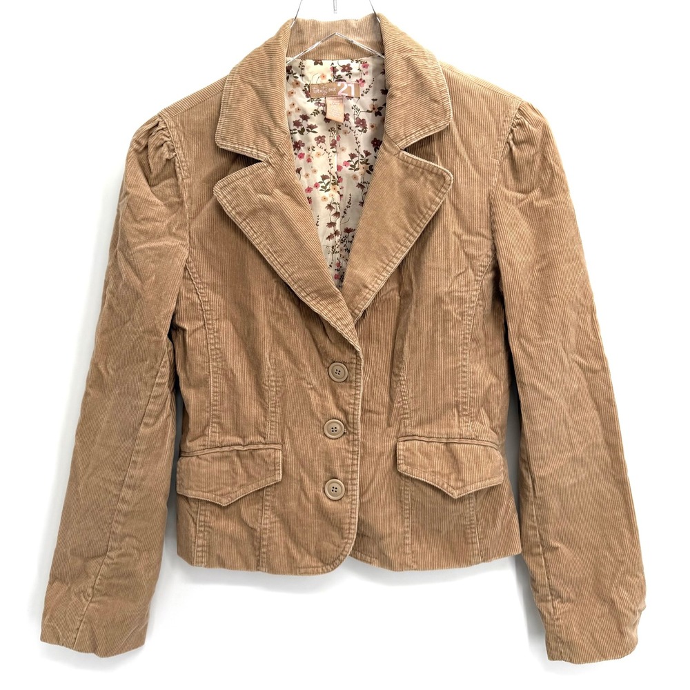 Y2K Forever 21 Tan Corduroy Blazer Jacket Size M Academia Preppy Fall Vintage
